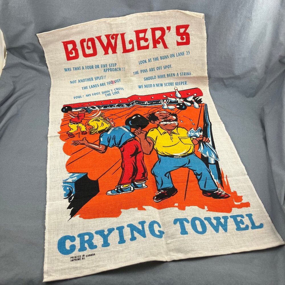 Bowler's Crying Towel Kitchen Tea Dish Cloth Vintage Gag Gift Man Cave 16x27"